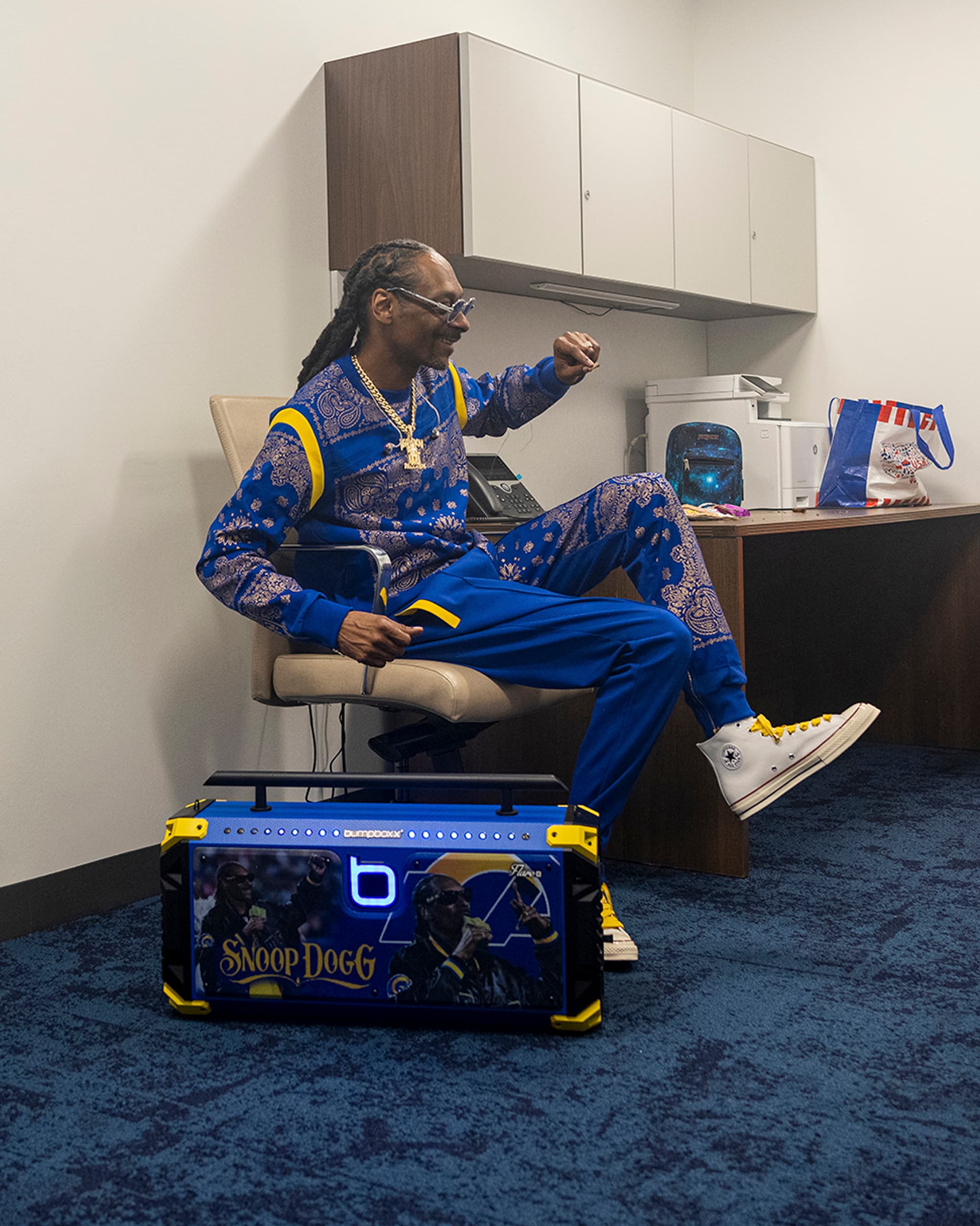 Snoop Dogg backstage at the Super Bowl at SoFi Stadium in 2022